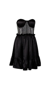 TRÄGERLOSES MINIKLEID MIT SCHNÜRUNG IN SCHWARZ